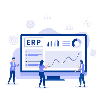 ERP Enterprise resource planning illustration concept,  productivity and company enhancement. Illustration for websites, landing pages, mobile applications, posters and banners.
