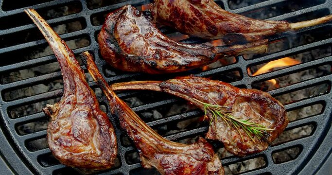 Ready rack of lamb with grilled rosemary. 