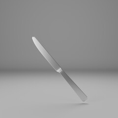 3d render of metal stainless steel knife against white backdrop