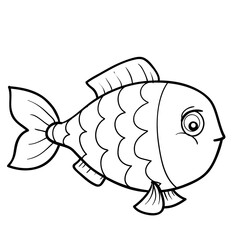 sketch of cute fish, coloring book, cartoon illustration, isolated object on white background, vector illustration,