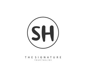 S H SH Initial letter handwriting and signature logo. A concept handwriting initial logo with template element.