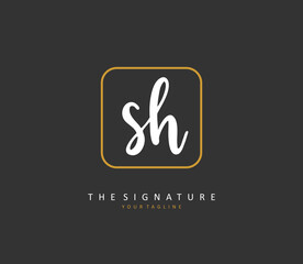S H SH Initial letter handwriting and signature logo. A concept handwriting initial logo with template element.