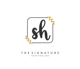 S H SH Initial letter handwriting and signature logo. A concept handwriting initial logo with template element.