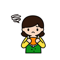 お金がなくて困っている主婦のシンプルなイラスト