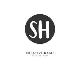 S H SH Initial letter handwriting and signature logo. A concept handwriting initial logo with template element.