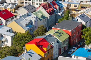 High angle view of the Reykjavik city center in Iceland