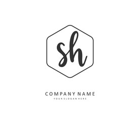 S H SH Initial letter handwriting and signature logo. A concept handwriting initial logo with template element.