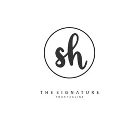 S H SH Initial letter handwriting and signature logo. A concept handwriting initial logo with template element.