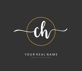 C H CH Initial letter handwriting and signature logo. A concept handwriting initial logo with template element.