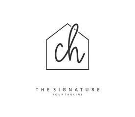 C H CH Initial letter handwriting and signature logo. A concept handwriting initial logo with template element.