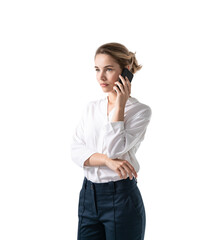 Business woman on phone, isolated