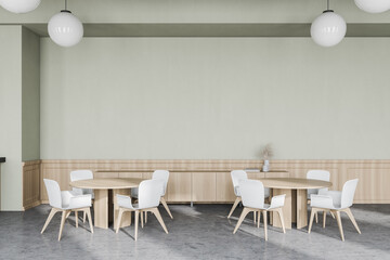 White and wooden restaurant interior