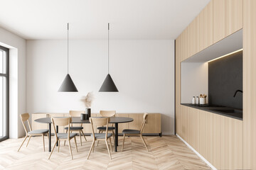 White and wooden living room interior