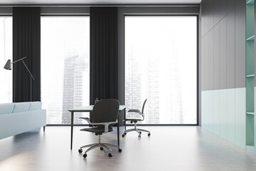 Black and white living room with table