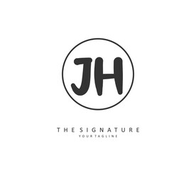 J H JH Initial letter handwriting and signature logo. A concept handwriting initial logo with template element.