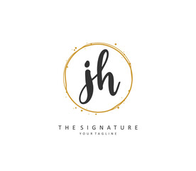 J H JH Initial letter handwriting and signature logo. A concept handwriting initial logo with template element.