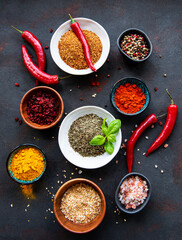 Various spices on a black background