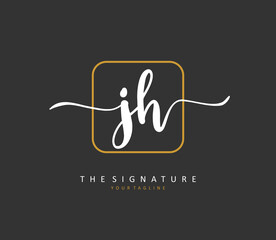 J H JH Initial letter handwriting and signature logo. A concept handwriting initial logo with template element.