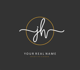 J H JH Initial letter handwriting and signature logo. A concept handwriting initial logo with template element.