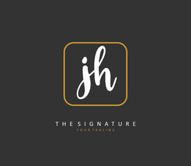 J H JH Initial letter handwriting and signature logo. A concept handwriting initial logo with template element.