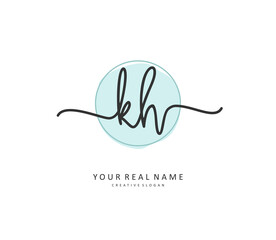 K H KH Initial letter handwriting and signature logo. A concept handwriting initial logo with template element.