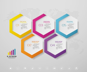5 steps timeline infographic element. 5 steps infographic, vector banner can be used for workflow layout, diagram,presentation, education or any number option. EPS10.	