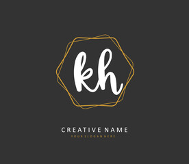 K H KH Initial letter handwriting and signature logo. A concept handwriting initial logo with template element.