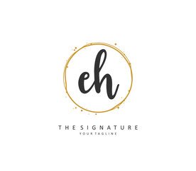 E H EH Initial letter handwriting and signature logo. A concept handwriting initial logo with template element.