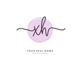 X H XH Initial letter handwriting and signature logo. A concept handwriting initial logo with template element.