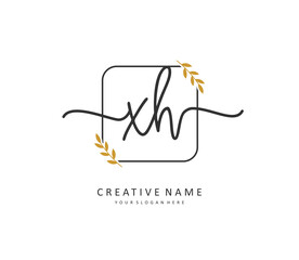 X H XH Initial letter handwriting and signature logo. A concept handwriting initial logo with template element.