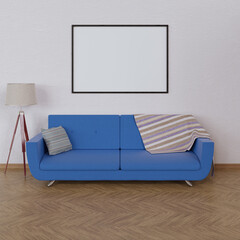 Mock up poster in interior with sofa. 3d render.