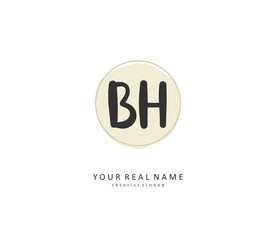 B H BH Initial letter handwriting and signature logo. A concept handwriting initial logo with template element.