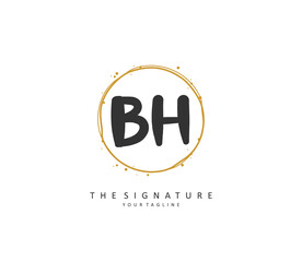 B H BH Initial letter handwriting and signature logo. A concept handwriting initial logo with template element.