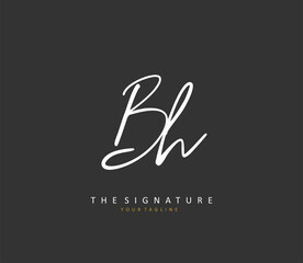 B H BH Initial letter handwriting and signature logo. A concept handwriting initial logo with template element.