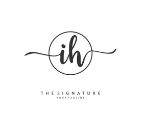 I H IH Initial letter handwriting and signature logo. A concept handwriting initial logo with template element.