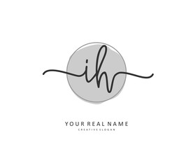 I H IH Initial letter handwriting and signature logo. A concept handwriting initial logo with template element.