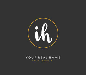 I H IH Initial letter handwriting and signature logo. A concept handwriting initial logo with template element.