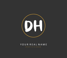 D H DH Initial letter handwriting and signature logo. A concept handwriting initial logo with template element.