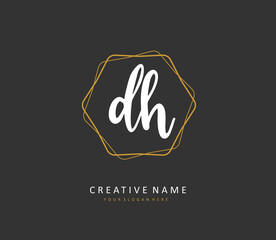 D H DH Initial letter handwriting and signature logo. A concept handwriting initial logo with template element.