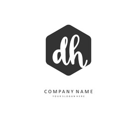 D H DH Initial letter handwriting and signature logo. A concept handwriting initial logo with template element.