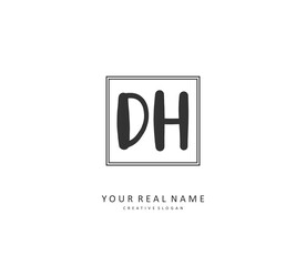 D H DH Initial letter handwriting and signature logo. A concept handwriting initial logo with template element.