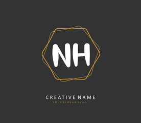 N H NH Initial letter handwriting and signature logo. A concept handwriting initial logo with template element.