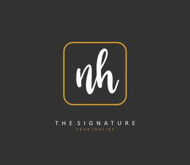 N H NH Initial letter handwriting and signature logo. A concept handwriting initial logo with template element.