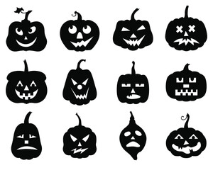 Vector illustrations of Halloween funny horror pumpkin set