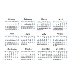 Calendar year 2021. Days, weeks and months, vector illustration