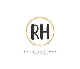 R H RH Initial letter handwriting and signature logo. A concept handwriting initial logo with template element.