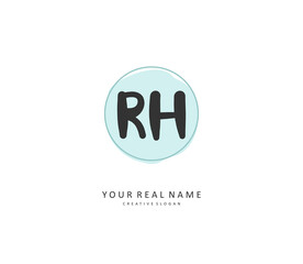 R H RH Initial letter handwriting and signature logo. A concept handwriting initial logo with template element.