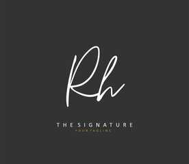 R H RH Initial letter handwriting and signature logo. A concept handwriting initial logo with template element.