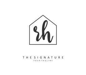 R H RH Initial letter handwriting and signature logo. A concept handwriting initial logo with template element.