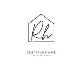 R H RH Initial letter handwriting and signature logo. A concept handwriting initial logo with template element.